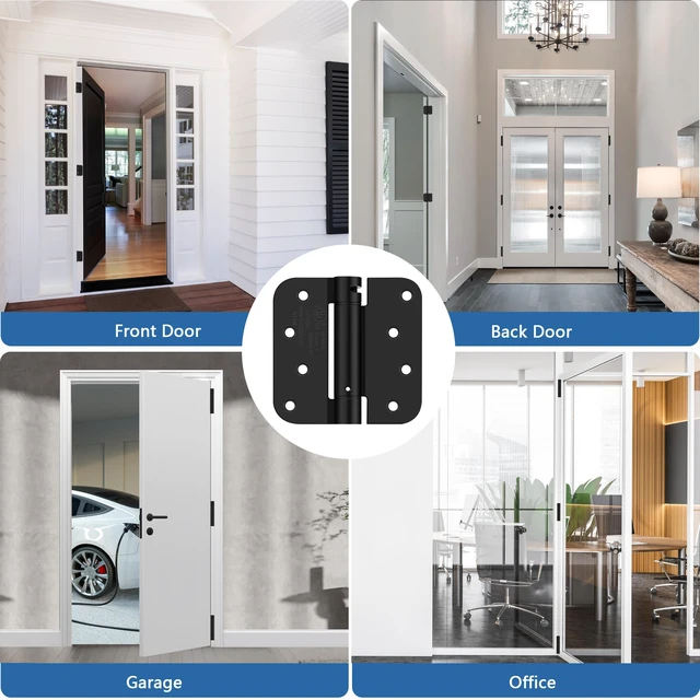 Alt view image 6 of 7 - 4 Inch Self Closing Door Hinges, 5/8" Radius Corners Spring Loaded Hinges for Exterior, Garage, Front and Back Door, UL Listed, for Left and Right Hand Door, Matte Black, 6 Pack