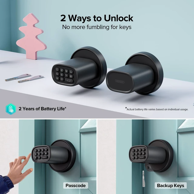 Alt view image 2 of 7 - M1 Door Knob with Keypad Keyless Entry for Interior, Black 4x AA Alkaline Batteries, Electric Door Hanlde, Auto-Lock, for Bedroom, Garage, Office, Pantry Door, Interior Door Lock