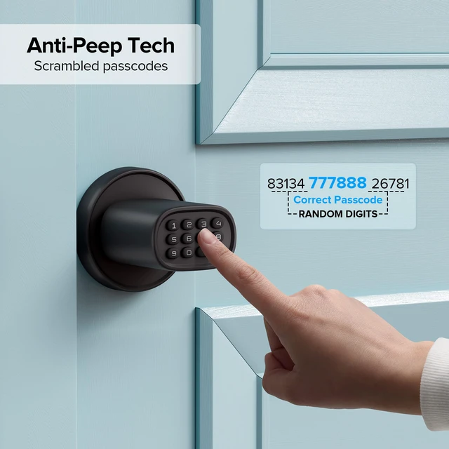Alt view image 7 of 7 - M1 Door Knob with Keypad Keyless Entry for Interior, Black 4x AA Alkaline Batteries, Electric Door Hanlde, Auto-Lock, for Bedroom, Garage, Office, Pantry Door, Interior Door Lock