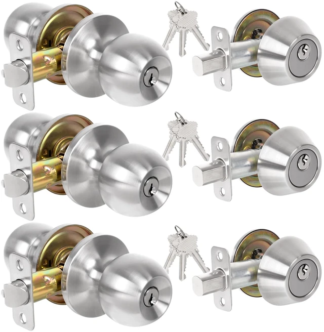 Main image of Keyed Same Exterior Door Lock Set, Front Door Lock Set, Satin Nickel, 3Pack Single Cylinder Deadbolt Lock and Door Knob Set, Keyed Alike Entry Door Knobs with Lock and Keys for Entrance and Front Door