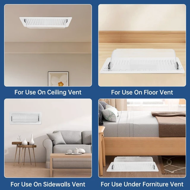 Alt view image 7 of 7 - 4-Pack Register Vent Deflector, Aerospace-Grade Clear Design, 8.5-15 in 200% stronger magnet grip, Anti-drop slots, 3 mounting methods, -35°F to 284°F for Ceiling/Floor/Wall Registers