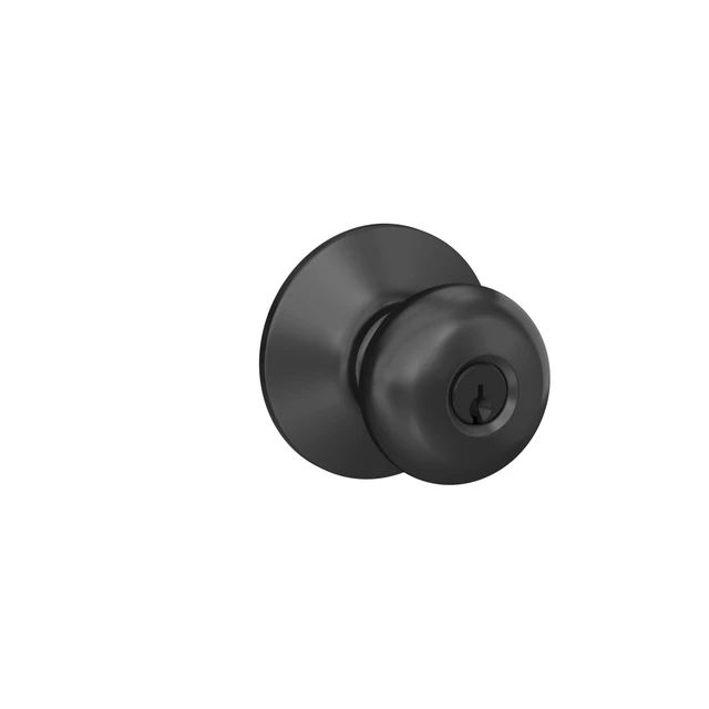 Alt view image 2 of 7 - Plymouth Keyed Entry Door Knob, Interior/Exterior, Matte Black Keyed entry door knob with turn-button lock, Easy to install, Certified security & durability, Universal fit, 2 keys