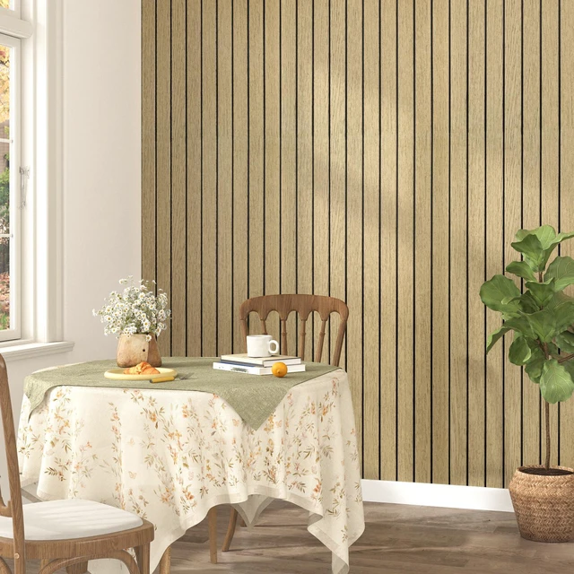 Alt view image 2 of 7 - Peel and Stick Beige Wood Panels for Interior Wall Decor 3D Textured Wood Acoustic Wall Panels Self Adhesive Soundproof Wooden Slats Panel Wallpaper for Bedroom Bathroom Ceiling 23.6"x118"
