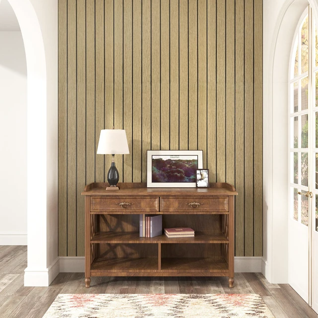 Alt view image 3 of 7 - Peel and Stick Beige Wood Panels for Interior Wall Decor 3D Textured Wood Acoustic Wall Panels Self Adhesive Soundproof Wooden Slats Panel Wallpaper for Bedroom Bathroom Ceiling 23.6"x118"
