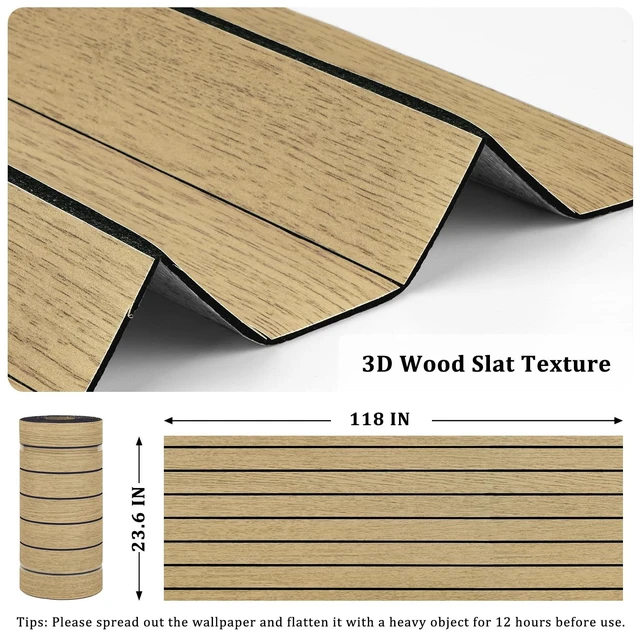 Alt view image 5 of 7 - Peel and Stick Beige Wood Panels for Interior Wall Decor 3D Textured Wood Acoustic Wall Panels Self Adhesive Soundproof Wooden Slats Panel Wallpaper for Bedroom Bathroom Ceiling 23.6"x118"