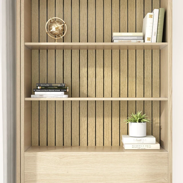 Alt view image 7 of 7 - Peel and Stick Beige Wood Panels for Interior Wall Decor 3D Textured Wood Acoustic Wall Panels Self Adhesive Soundproof Wooden Slats Panel Wallpaper for Bedroom Bathroom Ceiling 23.6"x118"
