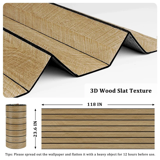 Alt view image 6 of 7 - Brown 3D Wood Slat Panels for Walls Acoustic Slat Wall Paneling Peel and Stick Wood Panels Self Adhesive Textured Wooden Slats Wallpaper for Bedroom Living Room Ceilings 23.6" x 118"