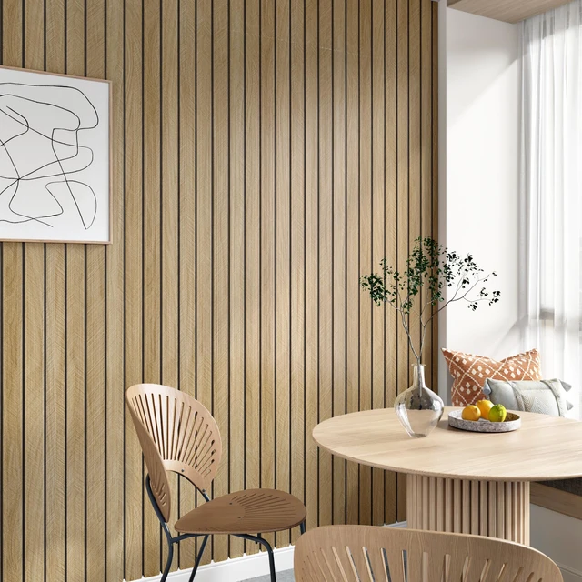 Alt view image 7 of 7 - Brown 3D Wood Slat Panels for Walls Acoustic Slat Wall Paneling Peel and Stick Wood Panels Self Adhesive Textured Wooden Slats Wallpaper for Bedroom Living Room Ceilings 23.6" x 118"