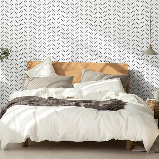 Alt view image 2 of 7 - Black and White Wallpaper Peel and Stick Wallpaper Modern Herringbone Contact Paper for Bathroom 17.7in x 393.7in Geometric Self Adhesive Wall Paper for Bedroom Living Room Removable
