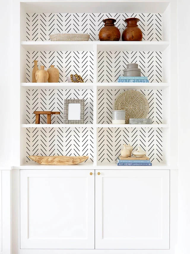 Alt view image 7 of 7 - Black and White Wallpaper Peel and Stick Wallpaper Modern Herringbone Contact Paper for Bathroom 17.7in x 393.7in Geometric Self Adhesive Wall Paper for Bedroom Living Room Removable