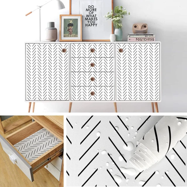 Alt view image 6 of 7 - Black and White Wallpaper Peel and Stick Wallpaper Modern Herringbone Contact Paper for Bathroom 17.7in x 393.7in Geometric Self Adhesive Wall Paper for Bedroom Living Room Removable