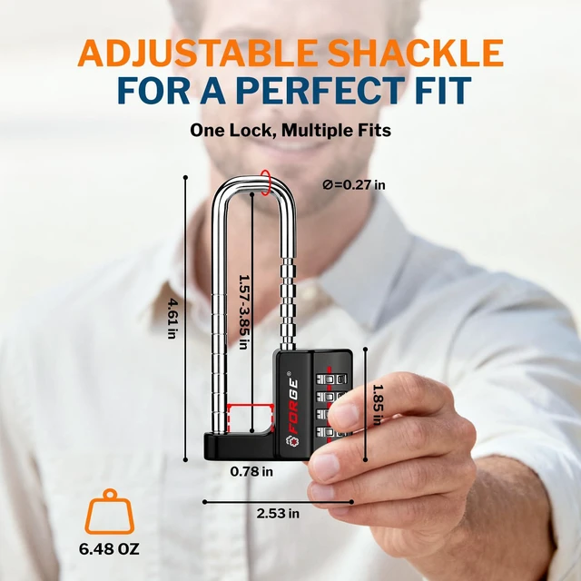 Alt view image 5 of 7 - Combination Lock, Black, 2 Locks 4-Digit Heavy Duty, Adjustable Long Shackle 1.57"-3.85", Waterproof, Zinc Alloy, For Outdoor Gate, Fence, Gym Locker, Toolbox
