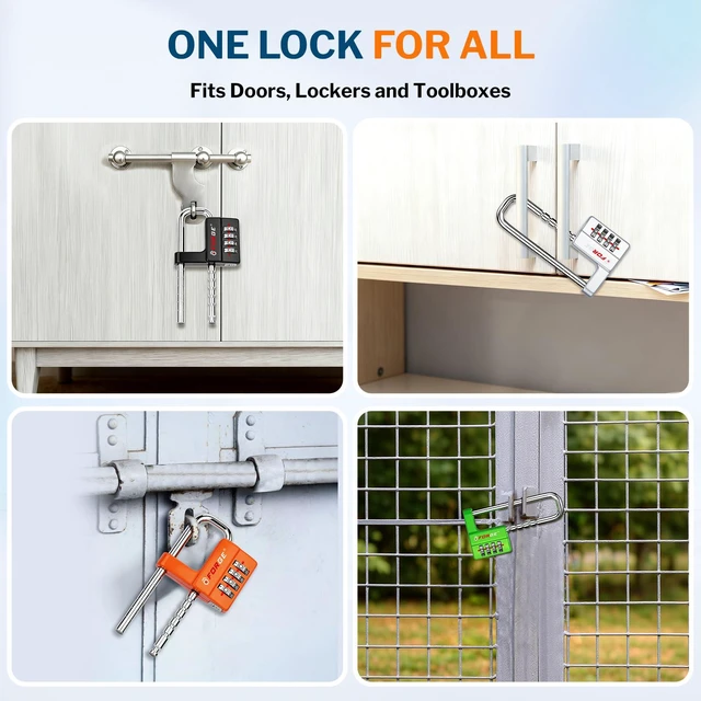 Alt view image 6 of 7 - Combination Lock, Black, 2 Locks 4-Digit Heavy Duty, Adjustable Long Shackle 1.57"-3.85", Waterproof, Zinc Alloy, For Outdoor Gate, Fence, Gym Locker, Toolbox