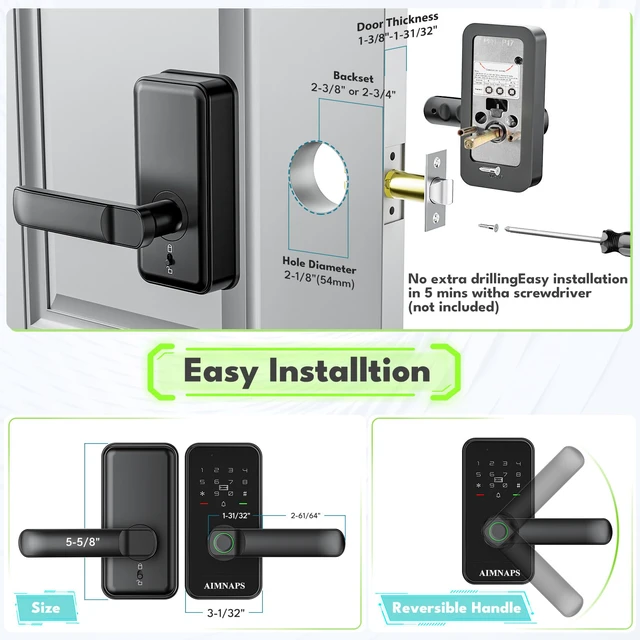 Alt view image 6 of 7 - WiFi Keyless Entry Door Lock with Handle,Door Locks for Front Door,Deadbolt Fingerprint Door Knob, Keypad Deadbolt with App Remote/WiFi/Key/IC Card/ Passcode, Smart Lock & Front Door Handle-Black