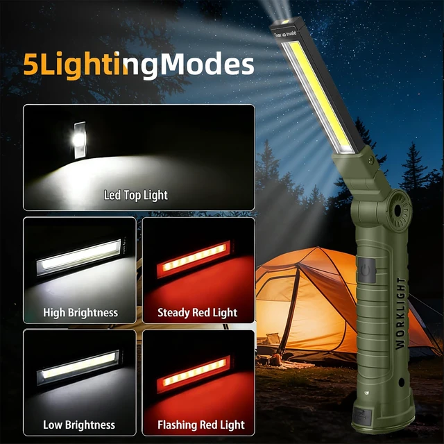 Alt view image 3 of 7 - LED Work Light Rechargeable Flashlight, Tool Gifts for Fathers Day Dad Husband Men Boyfriends Him Mechanic Grill Light Inspection Lamp Magnetic Base 5 Modes 360° Rotate Car Emergency Repair 4PCS