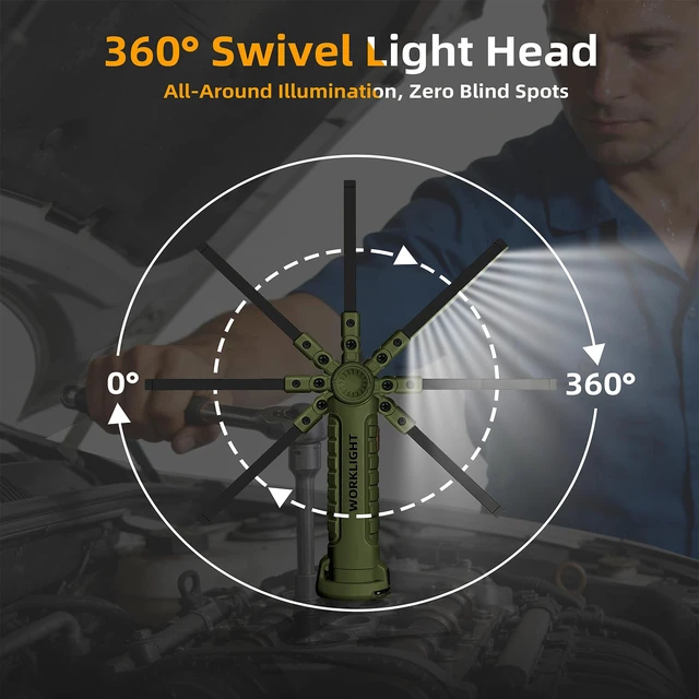 Alt view image 6 of 7 - LED Work Light Rechargeable Flashlight, Tool Gifts for Fathers Day Dad Husband Men Boyfriends Him Mechanic Grill Light Inspection Lamp Magnetic Base 5 Modes 360° Rotate Car Emergency Repair 4PCS