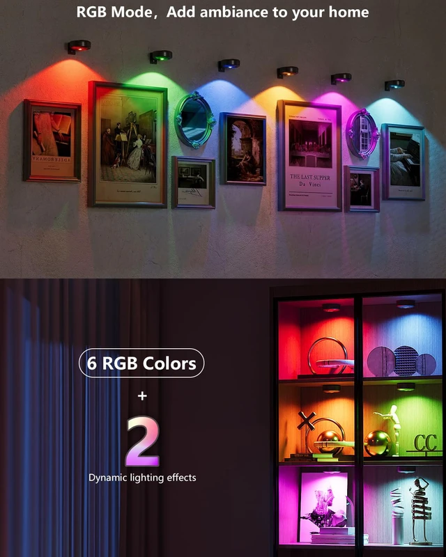Alt view image 3 of 7 - 3.3" Picture Lights for Wall Spotlight, 2000mAh Rechargeable, 3Pack, Black RGB & 3-Color-TempRemote & Touch ControlMagnetic Lights for Photo FramesWireless Art Painting LightingBattery Operated