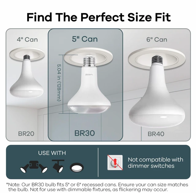 Alt view image 5 of 7 - Matter BR30 Smart Light Bulbs, Alexa/Apple/Google Home, 2 Pack 1200LM 85W Recessed Smart Flood Light Bulbs, Music Sync & Preset Scenes, E26 RGBTW Color Changing, Tunable White(1800K-6500K)
