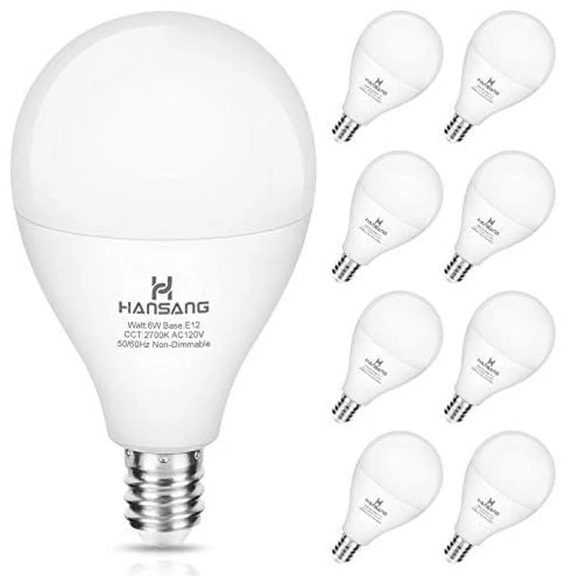 Main image of 8 Pack E12 LED Bulb 60W Equivalent Candelabra Light Bulbs 2700K Warm White Small Base Light Bulb, 6W A15 LED Ceiling Fan Light Bulbs, CRI85+, 120V 600LM Round Bulb for Chandelier, Non-Dimmable