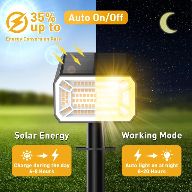 Alt view image 2 of 7 - Solar Spot Lights Outdoor, Landscape Spotlights, 4 Pack Warm White 100 LEDs, 4 Lighting Modes, IP65 Waterproof, 2-in-1 Solar Uplights for Yard Garden Pathway Driveway