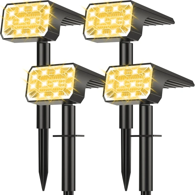 Main image of Solar Spot Lights Outdoor, Landscape Spotlights, 4 Pack Warm White 100 LEDs, 4 Lighting Modes, IP65 Waterproof, 2-in-1 Solar Uplights for Yard Garden Pathway Driveway
