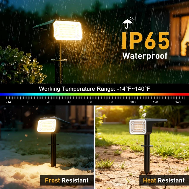 Alt view image 4 of 7 - Solar Spot Lights Outdoor, Landscape Spotlights, 4 Pack Warm White 100 LEDs, 4 Lighting Modes, IP65 Waterproof, 2-in-1 Solar Uplights for Yard Garden Pathway Driveway