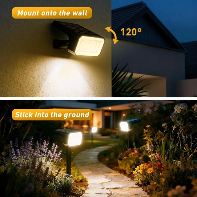 Alt view image 5 of 7 - Solar Spot Lights Outdoor, Landscape Spotlights, 4 Pack Warm White 100 LEDs, 4 Lighting Modes, IP65 Waterproof, 2-in-1 Solar Uplights for Yard Garden Pathway Driveway