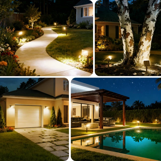 Alt view image 6 of 7 - Solar Spot Lights Outdoor, Landscape Spotlights, 4 Pack Warm White 100 LEDs, 4 Lighting Modes, IP65 Waterproof, 2-in-1 Solar Uplights for Yard Garden Pathway Driveway