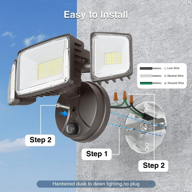 Alt view image 2 of 7 - 100w Dusk to Dawn Outdoor Lighting,11000LM Led Outdoor Light from Dusk Till Dawn,Super Bright Flood Light,IP66 Waterproof Exterior Security Brown Light Fixture,3 Heads Photocell for Garage,Yard
