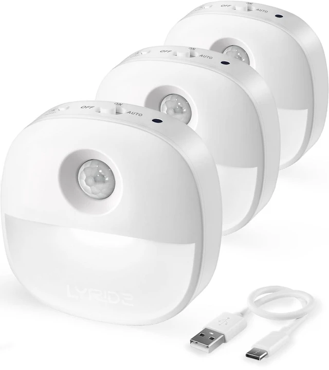 Main image of Rechargeable Night Light, Motion Sensor Battery Nightlights, Mini Stick-on LED Closet Light, 1-20LM Dimmable Brightness for Bedroom, Kitchen, Washroom, Stairs, Hallway, 3-Pack