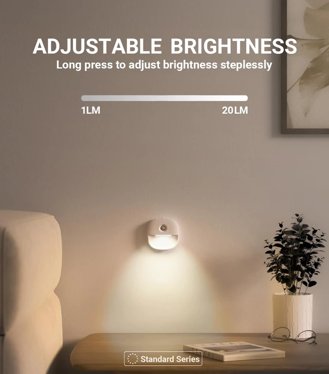 Alt view image 4 of 7 - Rechargeable Night Light, Motion Sensor Battery Nightlights, Mini Stick-on LED Closet Light, 1-20LM Dimmable Brightness for Bedroom, Kitchen, Washroom, Stairs, Hallway, 3-Pack