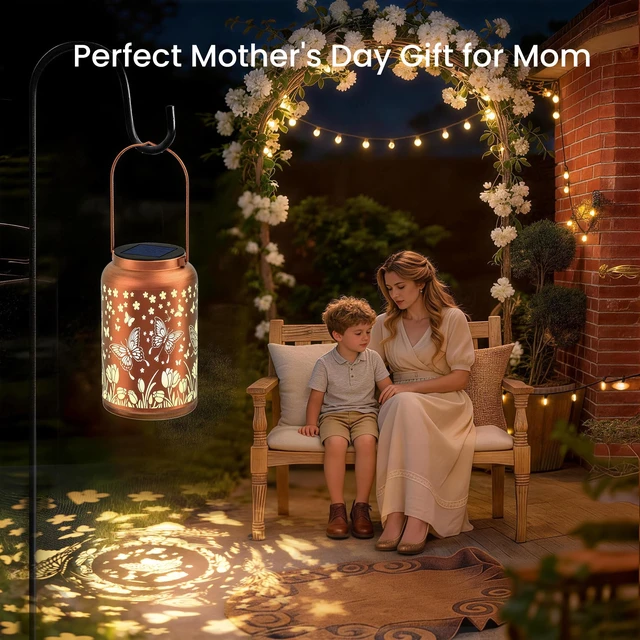 Alt view image 3 of 7 - Butterfly Solar Lanterns Outdoor Waterproof,Birthday Gift for Women Gifts for Mom Grandma, Metal Hanging Solar Light for Yard Garden Porch Landscape Deconration-1Pack