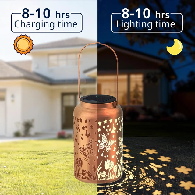 Alt view image 6 of 7 - Butterfly Solar Lanterns Outdoor Waterproof,Birthday Gift for Women Gifts for Mom Grandma, Metal Hanging Solar Light for Yard Garden Porch Landscape Deconration-1Pack