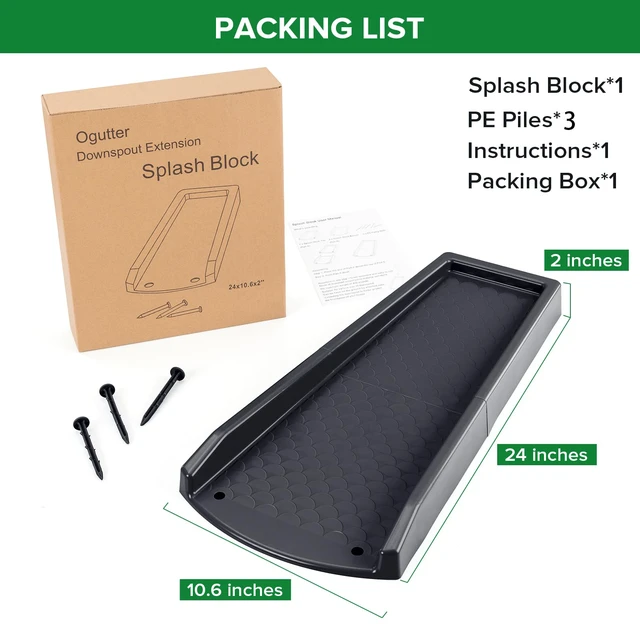 Alt view image 6 of 6 - Splash Blocks for Gutters Downspouts, 24" Downspout Extensions for Rain Water Drainage, Thickened Gutter Splash Guard with Fixing Piles(1 Pack, Black)