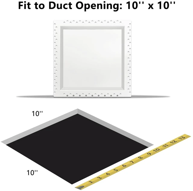 Alt view image 2 of 7 - Flush Wall Vent Cover 10x10 Inch for Drywall Vent, Metal Wall-Mounted Adjustable Air Flow Register Grille, Easy Install, Paintable, (White, 1 Pc, with Manual Damper)