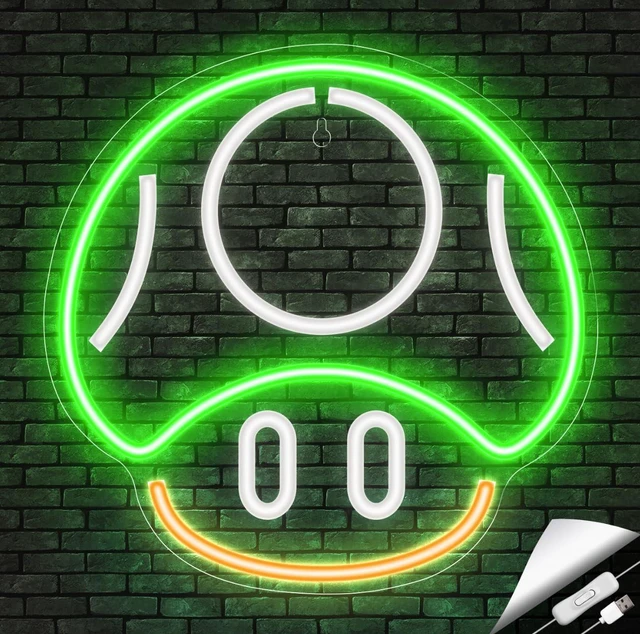 Main image of Gaming Neon Sign, Mushroom Neon Sign for Game Room Decor, Man Cave, Kids Room - Gaming Mushroom Wall Decor - Gamer Gifts for Boys, Kids (Green)