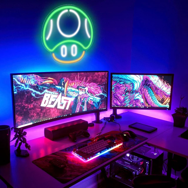 Alt view image 2 of 7 - Gaming Neon Sign, Mushroom Neon Sign for Game Room Decor, Man Cave, Kids Room - Gaming Mushroom Wall Decor - Gamer Gifts for Boys, Kids (Green)