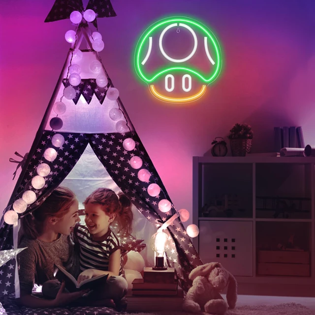 Alt view image 6 of 7 - Gaming Neon Sign, Mushroom Neon Sign for Game Room Decor, Man Cave, Kids Room - Gaming Mushroom Wall Decor - Gamer Gifts for Boys, Kids (Green)