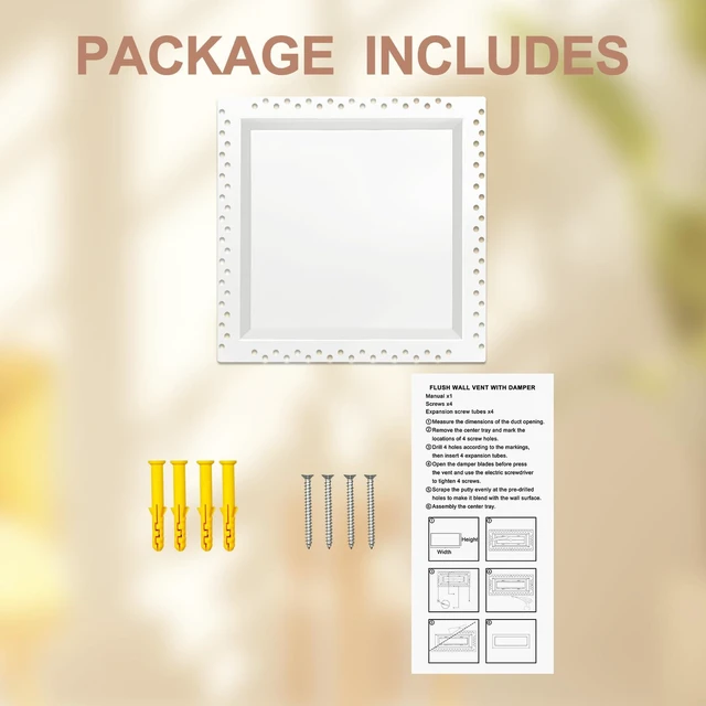 Alt view image 5 of 7 - Flush Wall Vent Cover 10x10 Inch for Drywall Vent, Metal Wall-Mounted Adjustable Air Flow Register Grille, Easy Install, Paintable, (White, 1 Pc, with Manual Damper)
