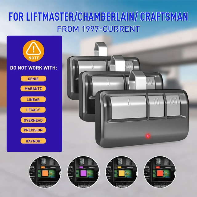 Alt view image 2 of 7 - Universal Garage Door Opener Remote with Visor Clip, for LiftMaster/Chamberlain/Craftsman Door Opener, Suitable for 5 Color Learn Buttons, 3 Pack