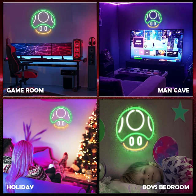 Alt view image 7 of 7 - Gaming Neon Sign, Mushroom Neon Sign for Game Room Decor, Man Cave, Kids Room - Gaming Mushroom Wall Decor - Gamer Gifts for Boys, Kids (Green)