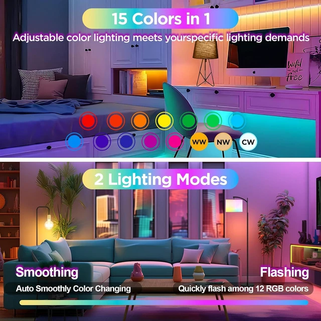 Alt view image 2 of 7 - 2-Pack E12 Rechargeable Battery Operated Light Bulb with Remote, Dimmable LED Bulb with 15 Colors Selectable & 3 Timer, Wireless Detachable Puck Light Bulb for Wall Sconce, Non-Hardwired