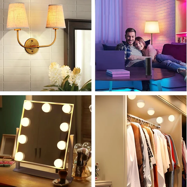 Alt view image 7 of 7 - 2-Pack E12 Rechargeable Battery Operated Light Bulb with Remote, Dimmable LED Bulb with 15 Colors Selectable & 3 Timer, Wireless Detachable Puck Light Bulb for Wall Sconce, Non-Hardwired