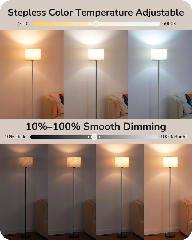 Alt view image 3 of 7 - 2 Lampshades Modern Floor Lamps for Living Room Blue 63.7", Remote Control, Foot Switch, 2700-6000K Dimmable, 9W Bulb Included, Minimalist Standing Lamp for Bedroom, Office