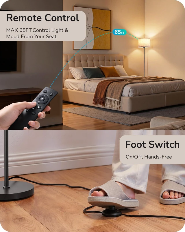 Alt view image 5 of 7 - 2 Lampshades Modern Floor Lamps for Living Room Blue 63.7", Remote Control, Foot Switch, 2700-6000K Dimmable, 9W Bulb Included, Minimalist Standing Lamp for Bedroom, Office