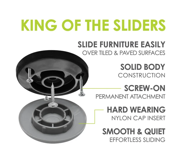 Alt view image 2 of 6 - Gorilla Outdoor 2 Inch Furniture Sliders/Screw on Nylon Glide Floor Protectors (Set of 4 Glides) for Carpet and Hard Surface Sliding on Outdoor & Indoor Floors