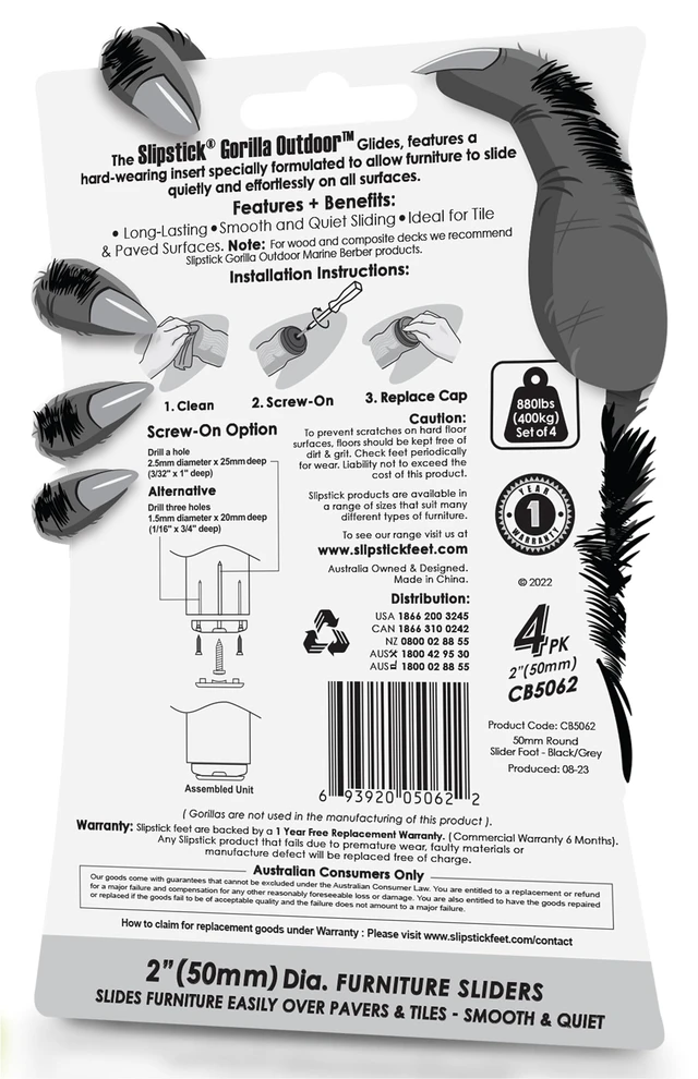 Alt view image 5 of 6 - Gorilla Outdoor 2 Inch Furniture Sliders/Screw on Nylon Glide Floor Protectors (Set of 4 Glides) for Carpet and Hard Surface Sliding on Outdoor & Indoor Floors