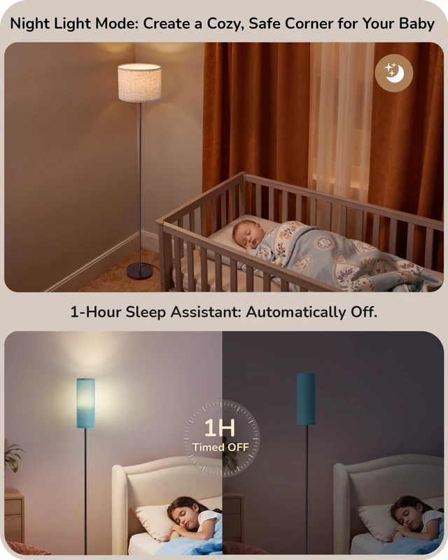 Alt view image 6 of 7 - 2 Lampshades Modern Floor Lamps for Living Room Blue 63.7", Remote Control, Foot Switch, 2700-6000K Dimmable, 9W Bulb Included, Minimalist Standing Lamp for Bedroom, Office