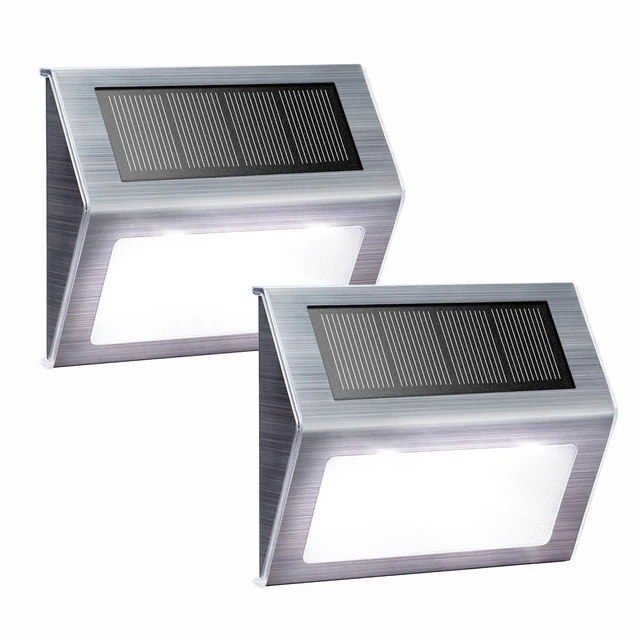 Main image of White Solar Lights for Deck Step Fence Post, SST Housing, 2 Pack white non-glare LED lamp, sturdy stainless steel casing, for deck, step, fence, pathway, Rainproof, Automatic ON/OFF