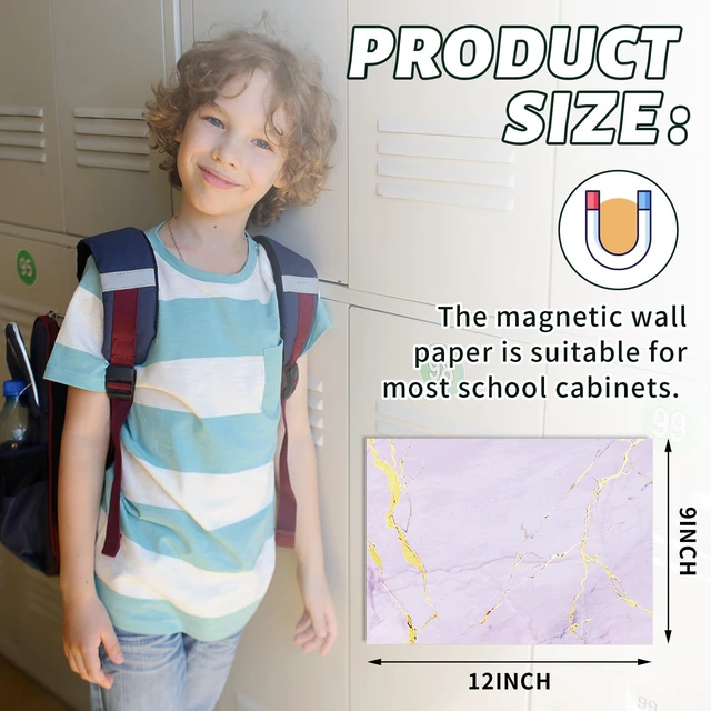 Alt view image 2 of 6 - 12 Pcs Back to School Locker Magnetic Wallpaper, Marble, Purple Gold Removable Design Magnetic Locker Sheet Trimmable Wall Wallpaper Decoration Decorative Easy Install
